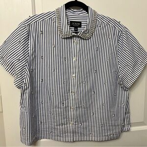 J.Crew Collection Beaded Collar Short Sleeved Button Down